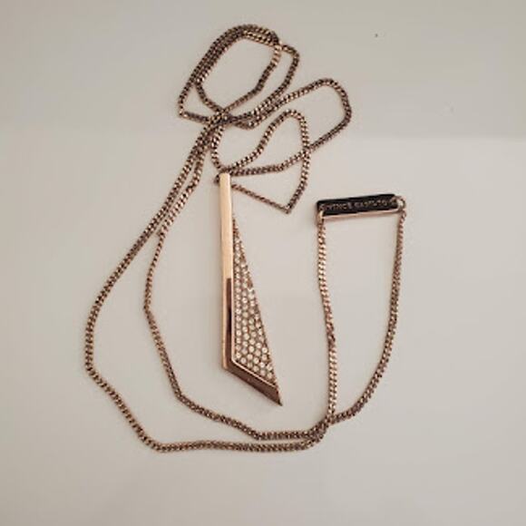 Vince Camuto Rose Gold Necklace 2‎ 1/2 inch Rhinestone Pendant with Long Chain - Picture 1 of 8